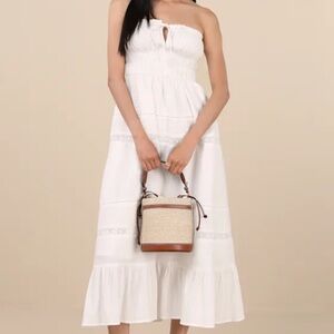 Sylvana White Textured Strapless Midi Dress